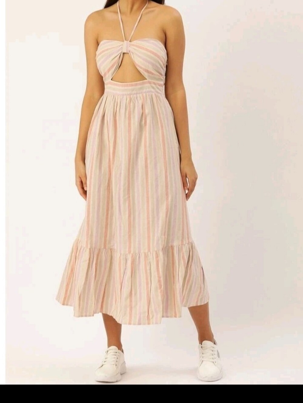 Forever 21 Striped Linen-Blend Midi Dress